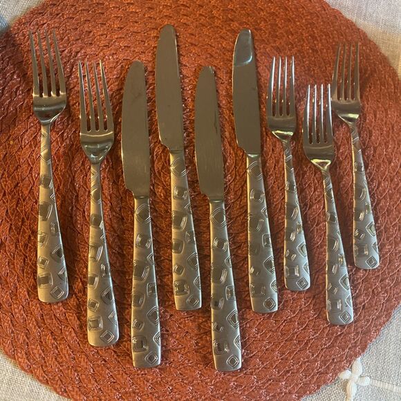 Cambridge Bedrock Sand Flatware Geometric Mod 3 Salad Fork/2 Dinner Fork/4 Knife - Picture 1 of 9